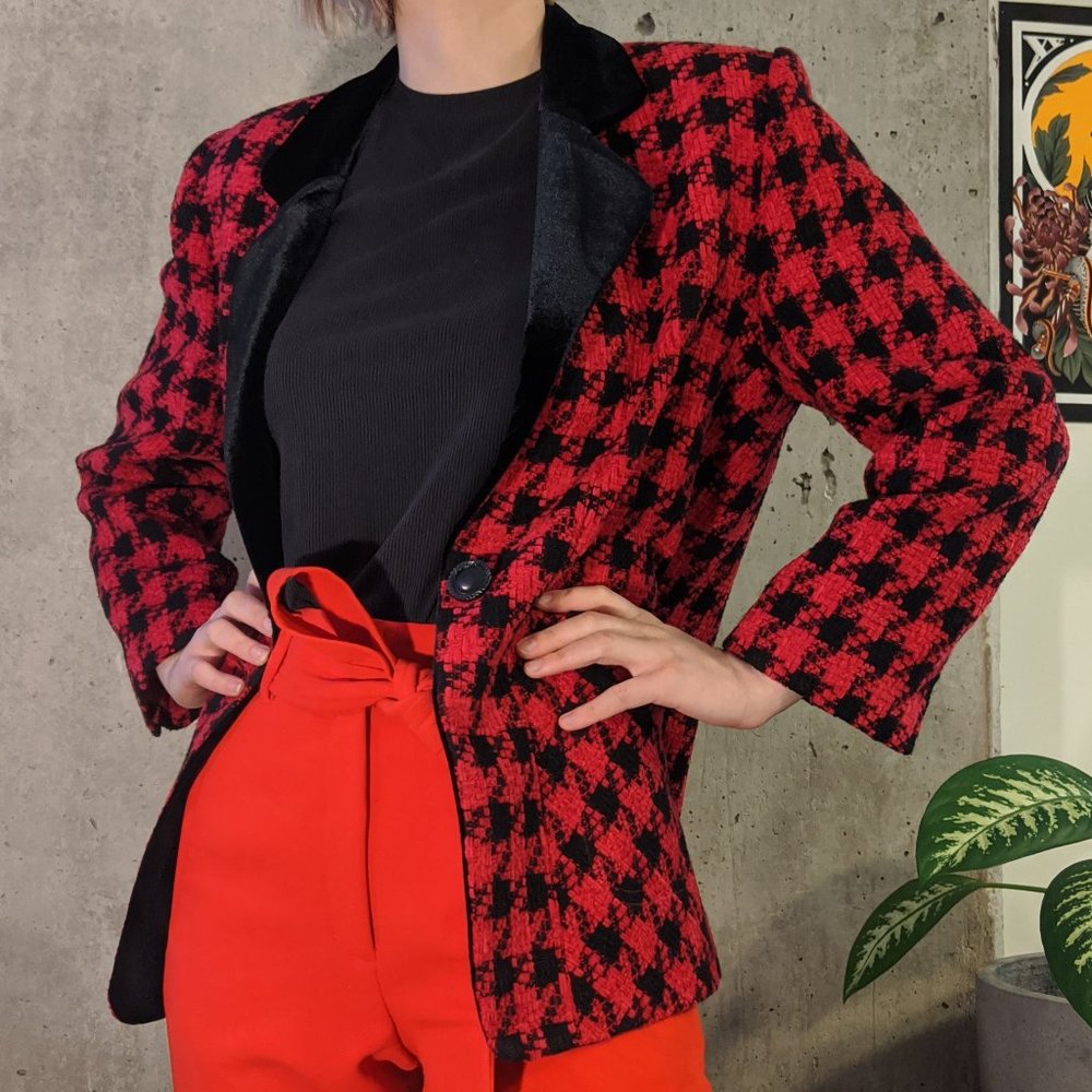 Cherry Red Houndstooth Blazer